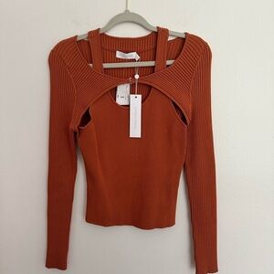 Jonathan Simkhai Scoop Neck Sweater Shrug Orange Long Sleeve Women's Large NWT